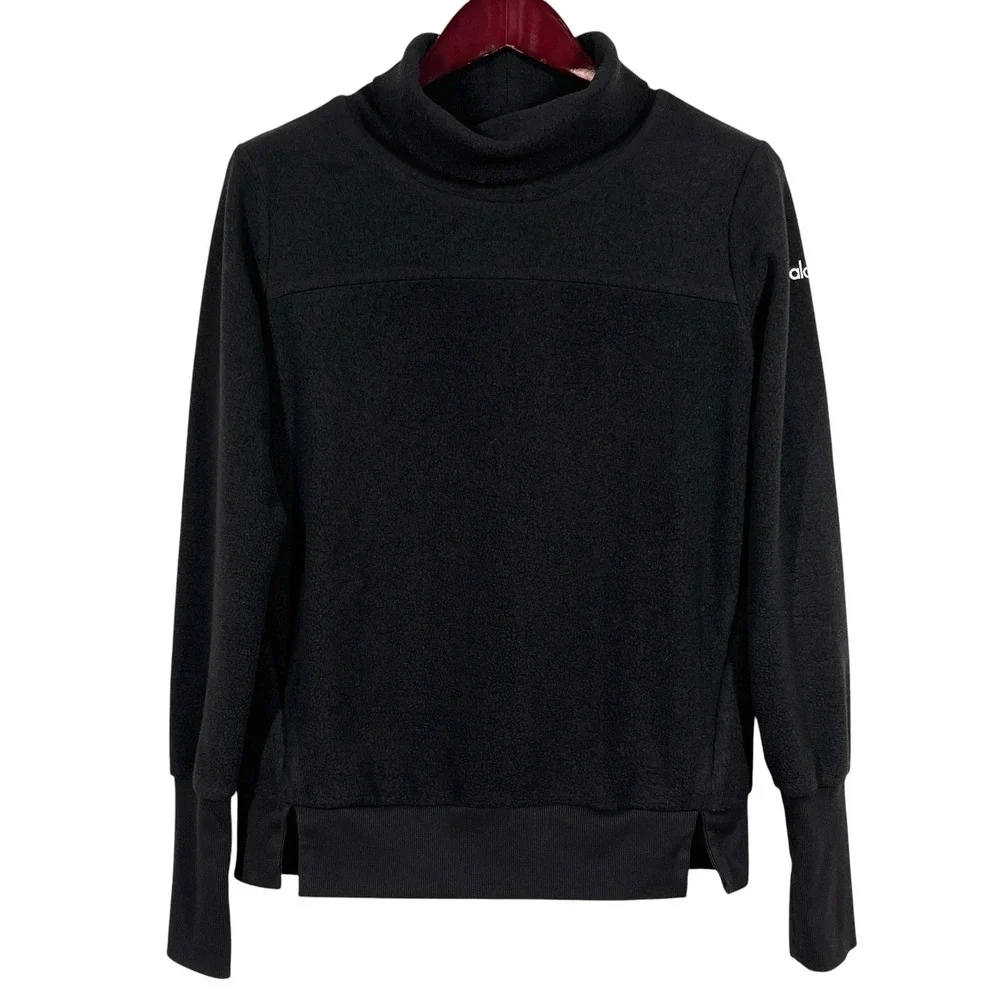 Alo Yoga Haze Funnel Neck Sweatshirt Sz S Black Micro-Fleece Pullover Athleisure